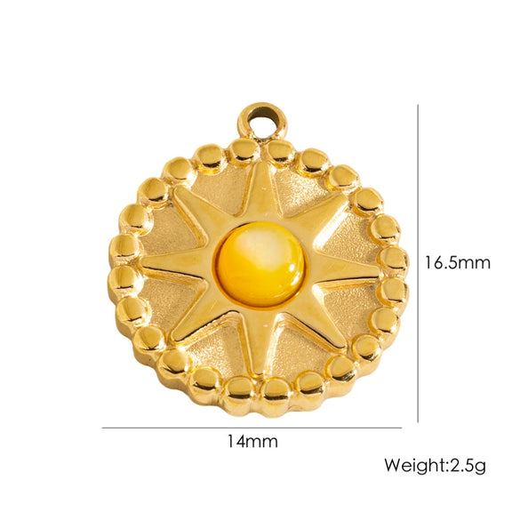 Retro Star Round Stainless Steel Jewelry Pendant Inlaid With Natural Stone Vacuum In Furnace Electroplating
