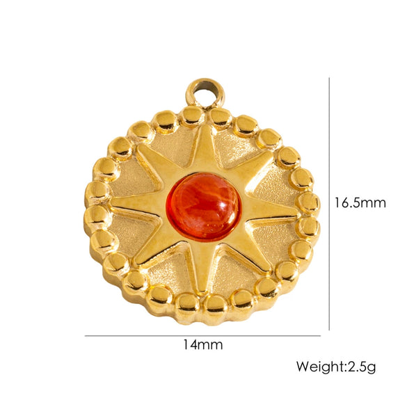 Retro Star Round Stainless Steel Jewelry Pendant Inlaid With Natural Stone Vacuum In Furnace Electroplating