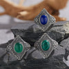 Retro 225 Sterling Silver Ring Inlaid With Natural Malachite Lapis Lazuli Chrysoprase Set With Precious Stones With Animals Zodiac Pattern For Women