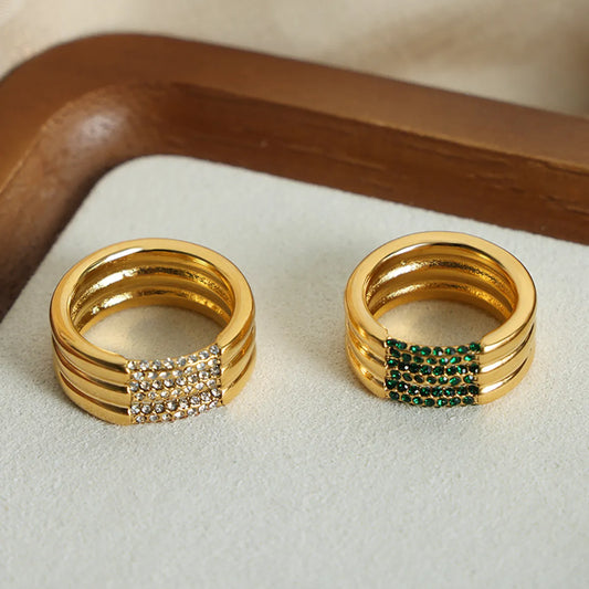 Wholesale Jewelry Retro Streetwear Geometric Stainless Steel Artificial Diamond 18K Gold Plated Plating Inlay Rings