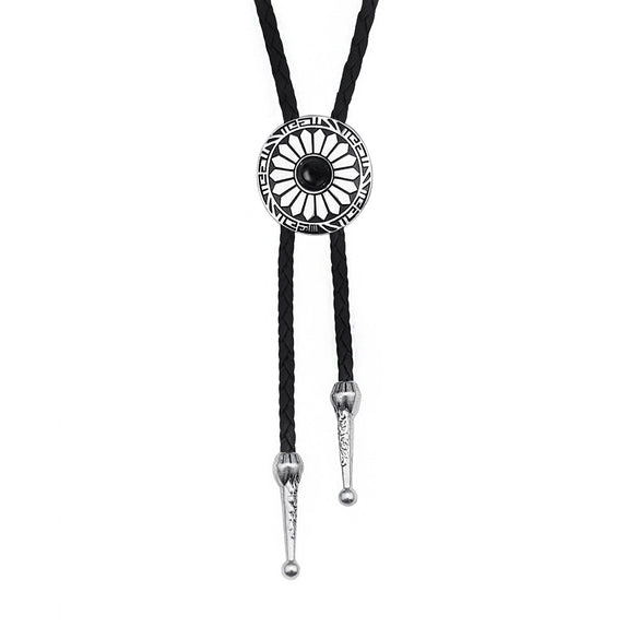 Retro Style Alloy Woolen Chain With Petal Gemstone Electroplated Bolo Tie For Men And Women