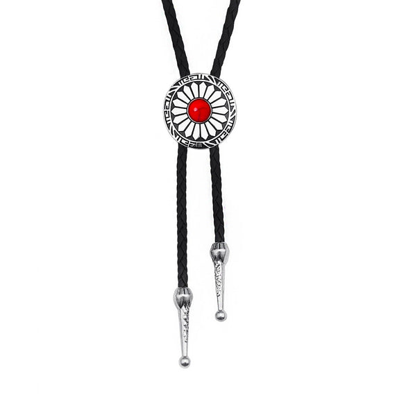 Retro Style Alloy Woolen Chain With Petal Gemstone Electroplated Bolo Tie For Men And Women