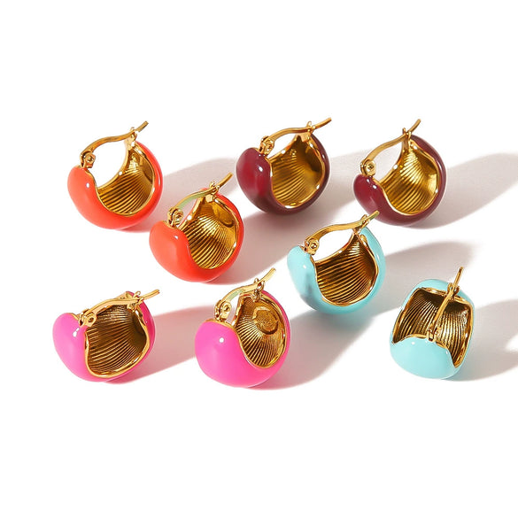 Retro Style Cshaped Stainless Steel Colorful Dripping Ball Fashion Earrings With Electroplating For Women Geometric Design