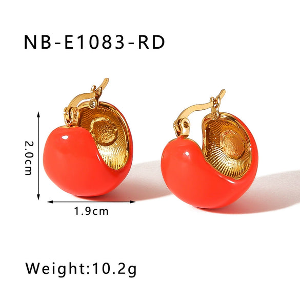Retro Style Cshaped Stainless Steel Colorful Dripping Ball Fashion Earrings With Electroplating For Women Geometric Design