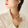 Retro Style Geometric Imitation Pearl Inlaid 316L Stainless Steel Goldplated Ring Knotted Earrings