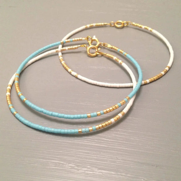 Retro Style Glass Glaze Miyuki Rice Bead Hand Woven Geometric Pattern Thin Girl's Small Bracelet For Women