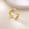 Retro Style Irregular Imitation Pearl And Stainless Steel Heart Shape Open Ring For Women With Electroplating