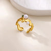 Retro Style Irregular Imitation Pearl And Stainless Steel Heart Shape Open Ring For Women With Electroplating