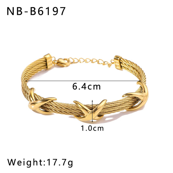 Retro Style Letter Woven Open Bracelet Stainless Steel 18K Gold Plated Jewelry
