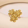 Retro Style Micro Inlaid Zircon Open Stainless Steel Ring With Five Petal Plum Blossom Pattern Electroplated For Women