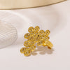 Retro Style Micro Inlaid Zircon Open Stainless Steel Ring With Five Petal Plum Blossom Pattern Electroplated For Women