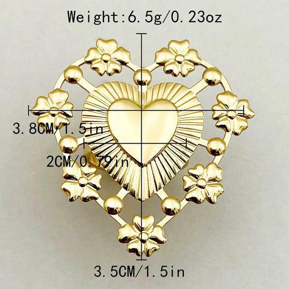 Retro Style Stainless Steel Love Flower Ring With Electroplating