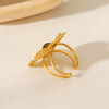 Retro Style Stainless Steel Ring With Tiger Eye And Flower Geometric Pattern Electroplated Women's Jewelry