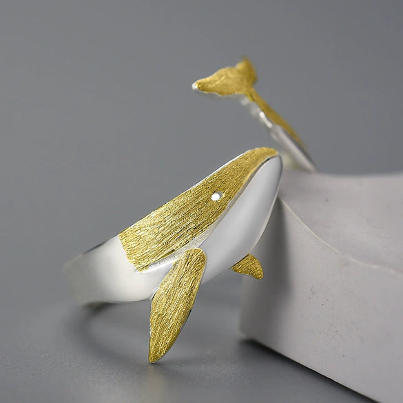 Retro Style Sterling Silver S925 Whale Ring With Electroplating Treatment