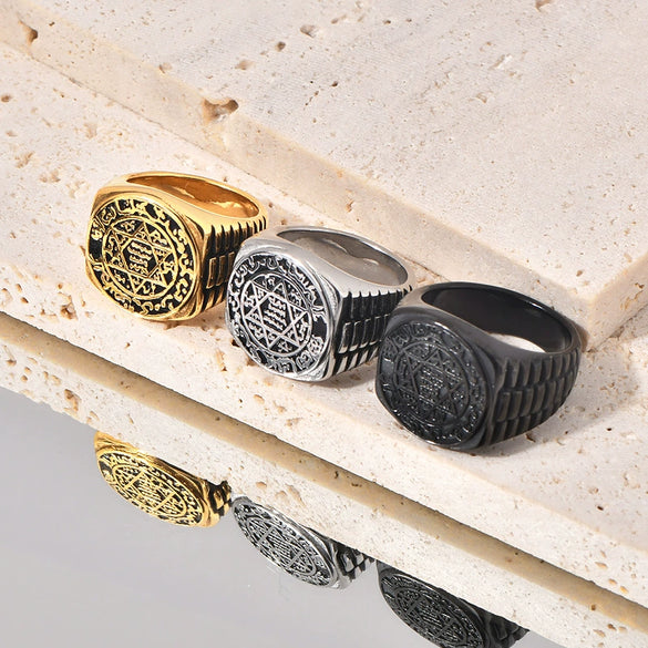 Retro Style Titanium Steel Sixpointed Star Ushaped Electroplated Ring And Bracelet Accessories
