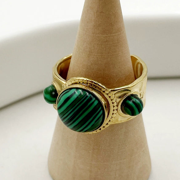Retro Style Turquoise Opening Ring Stainless Steel Electroplated Jewelry