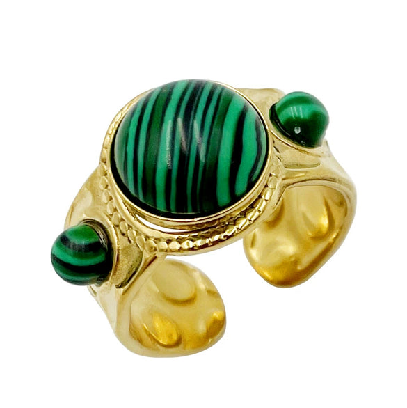 Retro Style Turquoise Opening Ring Stainless Steel Electroplated Jewelry