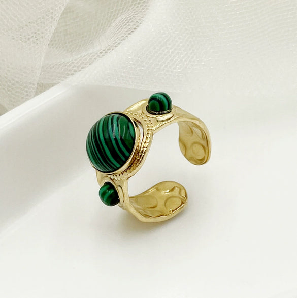 Retro Style Turquoise Opening Ring Stainless Steel Electroplated Jewelry