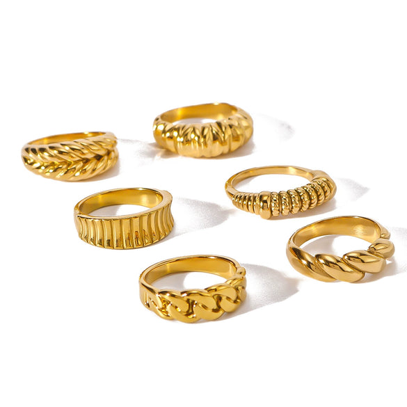 Retro Style Twist Texture Pleated Casting Stainless Steel Ring With Geometric Pattern 18K Furnace Vacuum Plated Jewelry For Women