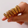 Retro Style Twist Texture Pleated Casting Stainless Steel Ring With Geometric Pattern 18K Furnace Vacuum Plated Jewelry For Women
