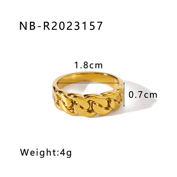 Retro Style Twist Texture Pleated Casting Stainless Steel Ring With Geometric Pattern 18K Furnace Vacuum Plated Jewelry For Women