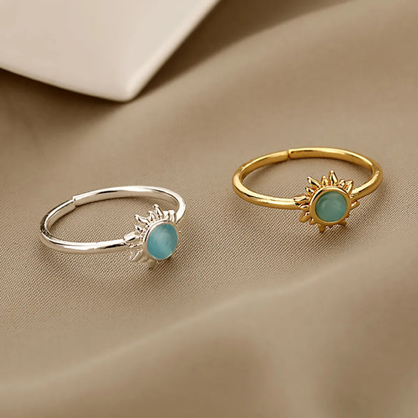 Retro Sun Brass Inlay Opal Open Ring 1 Piece