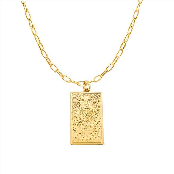 Retro Sun Moon Embossed Titanium Steel Plated Clavicle Chain Necklace For Men And Women