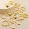 Retro Sun Moon Snake Leaves Flowers Knuckle Ring 16-Piece Ring Set