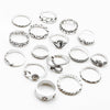 Retro Sun Moon Snake Leaves Flowers Knuckle Ring 16-Piece Ring Set