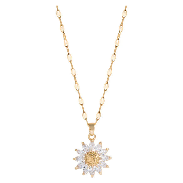 Retro Sweet Sunflower Titanium Steel Copper Plating Inlay Zircon Pendant Necklace
