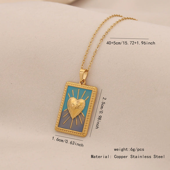 Retro Tarot Love Fish Heart Shape Stainless Steel Pendant Necklace