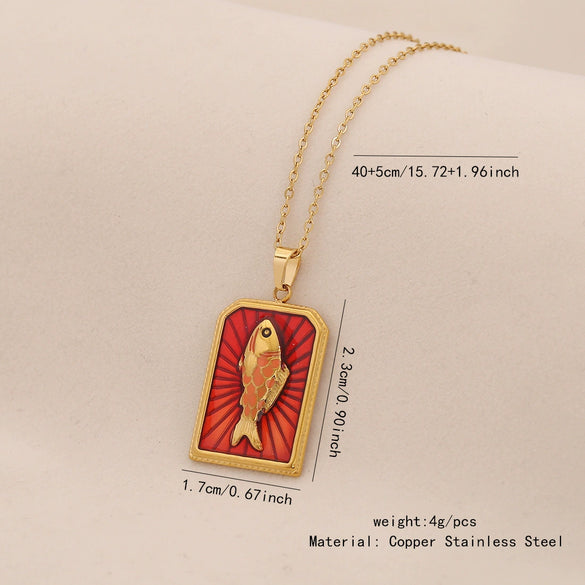 Retro Tarot Love Fish Heart Shape Stainless Steel Pendant Necklace