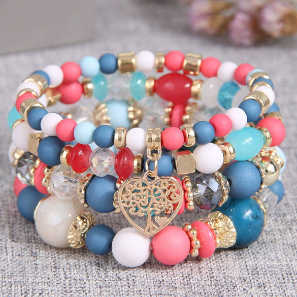 Retro Tassel Multi Layer Mixed Color Beaded Women's Alloy Geometric Woven Bracelet With Electroplating