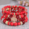 Retro Tassel Multi Layer Mixed Color Beaded Women's Alloy Geometric Woven Bracelet With Electroplating