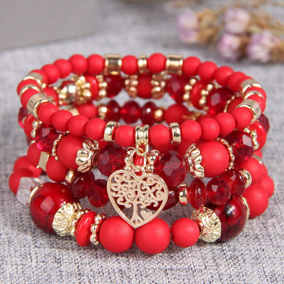 Retro Tassel Multi Layer Mixed Color Beaded Women's Alloy Geometric Woven Bracelet With Electroplating