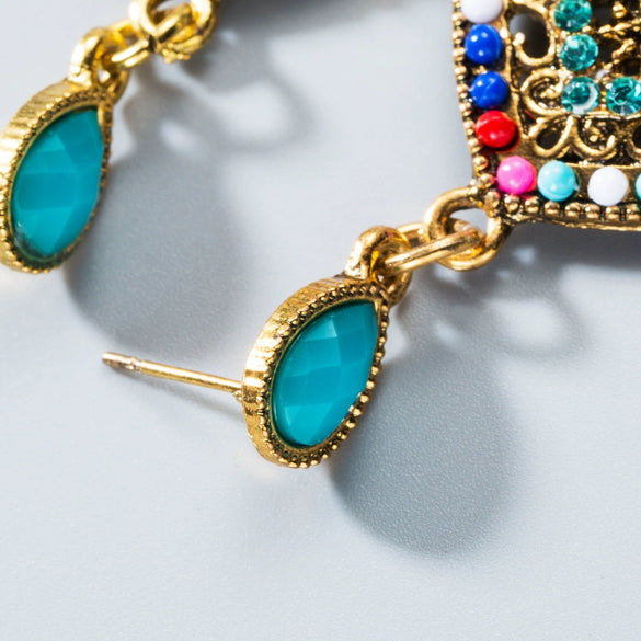 Retro Teardrop Drop Shape Alloy Earrings With Diamond Detail Exaggerated Statement Earrings For Women