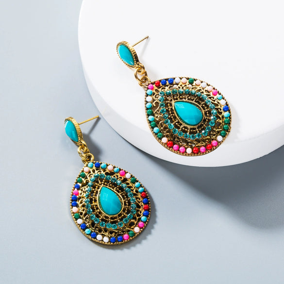 Retro Teardrop Drop Shape Alloy Earrings With Diamond Detail Exaggerated Statement Earrings For Women