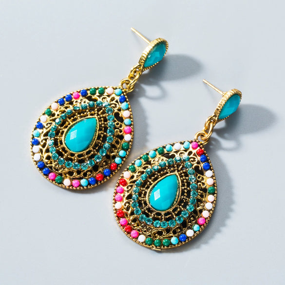 Retro Teardrop Drop Shape Alloy Earrings With Diamond Detail Exaggerated Statement Earrings For Women