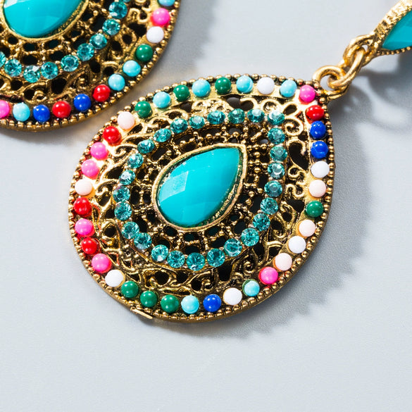 Retro Teardrop Drop Shape Alloy Earrings With Diamond Detail Exaggerated Statement Earrings For Women