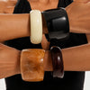 Retro Tie Dye Resin Wide Bracelet With Irregular Geometric Shape Polished Finish And Layered Stacked Style