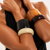 Retro Tie Dye Resin Wide Bracelet With Irregular Geometric Shape Polished Finish And Layered Stacked Style