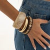 Retro Tiedye Resin And Layered Metal Bracelet Set With Inlaid Round Beads And Wooden Bracelet