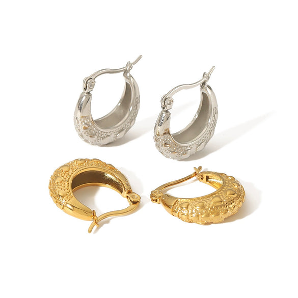 Retro Titanium Steel And Stainless Steel Cshaped And Small Heart Geometric Earrings With Electroplating