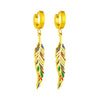 Retro Titanium Steel Gold Color Drop Oil Leaf Pendant Earrings With Geometric Pattern And Electroplating Design Unisex Long Earrings