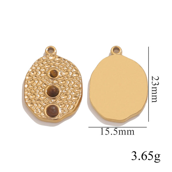 Retro Titanium Steel Necklace With Natural Stone Tiger Eye And Angel Pattern Electroplating Treatment Diy Pendant Jewelry Accessories