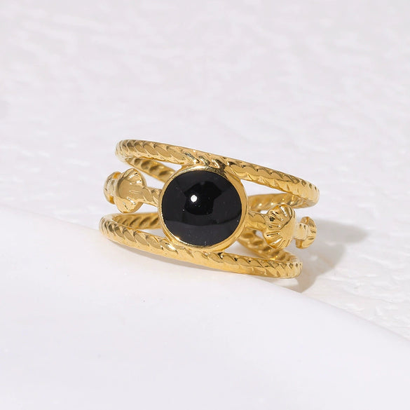 Retro Titanium Steel Open Ring With High Grade Oil Dropping And 18K Gold Plated Geometric Design For Women