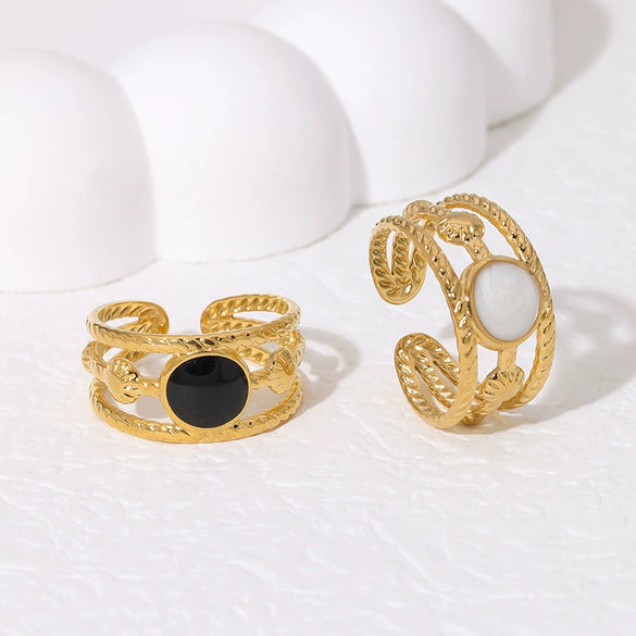 Retro Titanium Steel Open Ring With High Grade Oil Dropping And 18K Gold Plated Geometric Design For Women