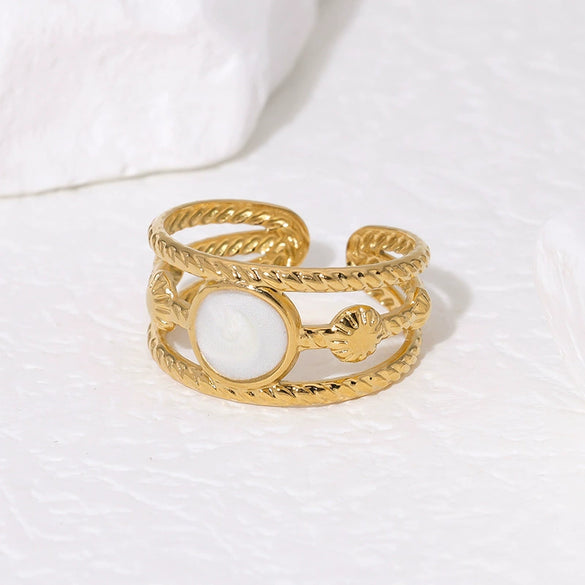 Retro Titanium Steel Open Ring With High Grade Oil Dropping And 18K Gold Plated Geometric Design For Women