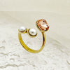Retro Trendy Commuter Pearl Pink Crystal Gemstone Stainless Steel Electroplated Ring