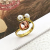 Retro Trendy Commuter Pearl Pink Crystal Gemstone Stainless Steel Electroplated Ring
